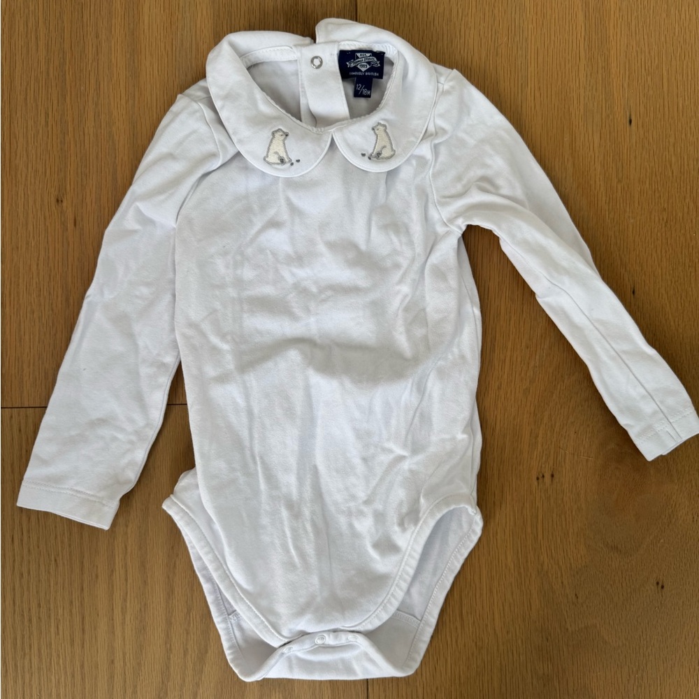 Trotters London Thomas Brown White Long Sleeve Baby Bodysuit w/ Polar Bears
